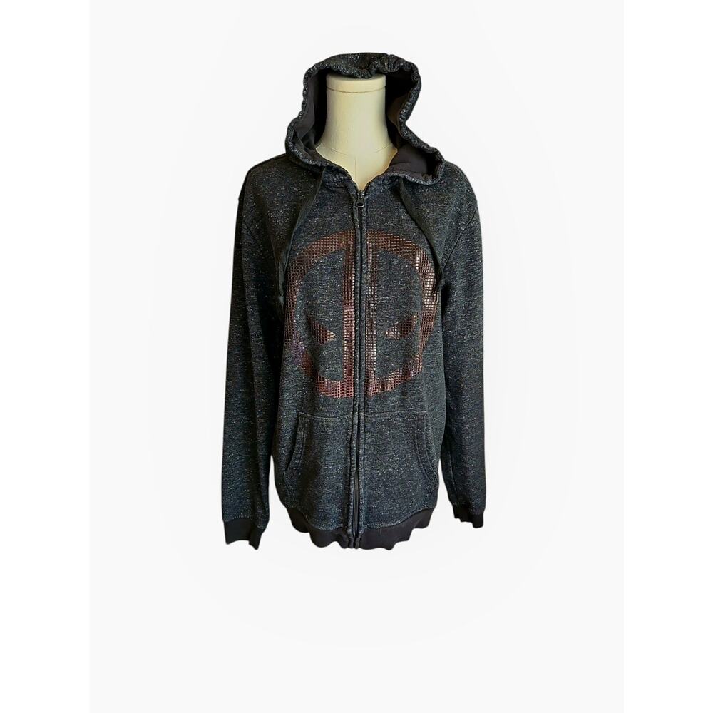 Marvel Deadpool Hoodie Sweatshirt Full Zip Mens L Charcoal Gray Long Sleeve